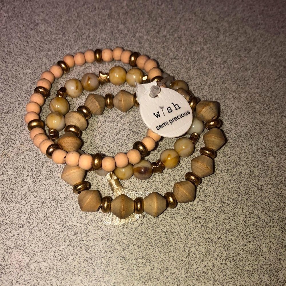 Wish-3 bracelet set- stone and wood